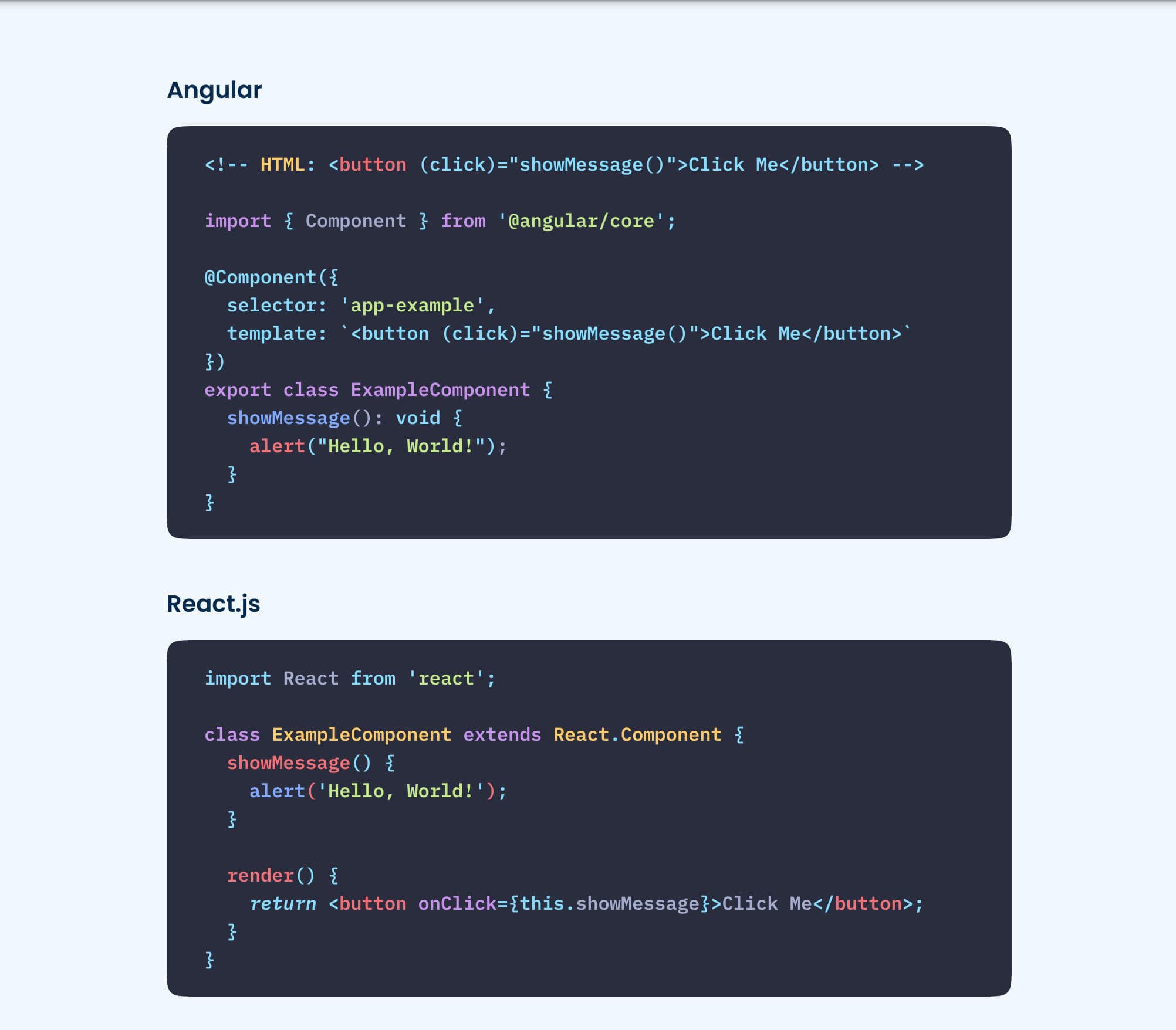 Hello World in React and Angular